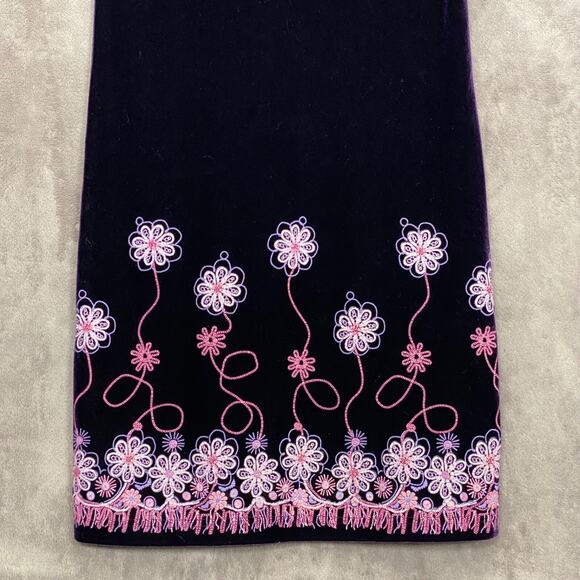 Vintage 90s Girls Dress Size 14 Deep Purple Velvet Embroidered Flowers Y2K - Picture 2 of 9